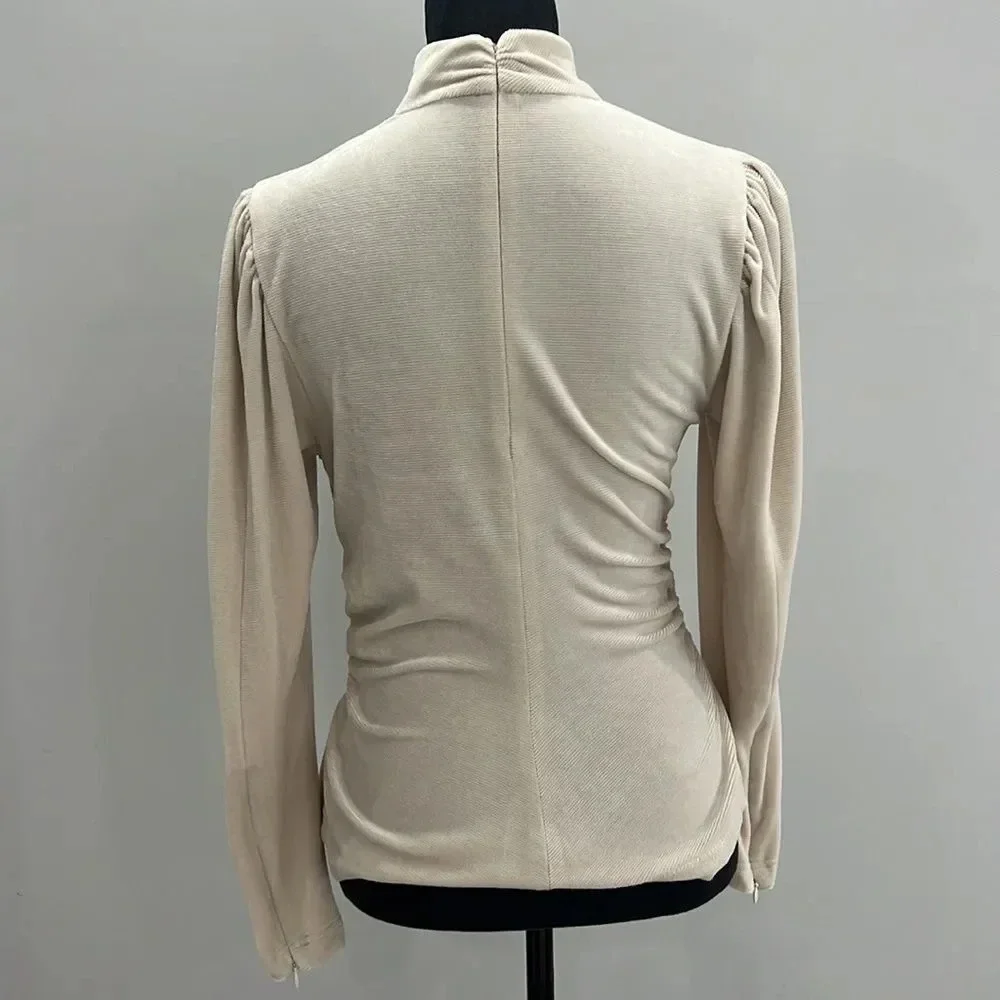 A.C.L Ivory Rice Joss Mock Neck Long Sleeve Velvet Top size 8 - Picture 6 of 11